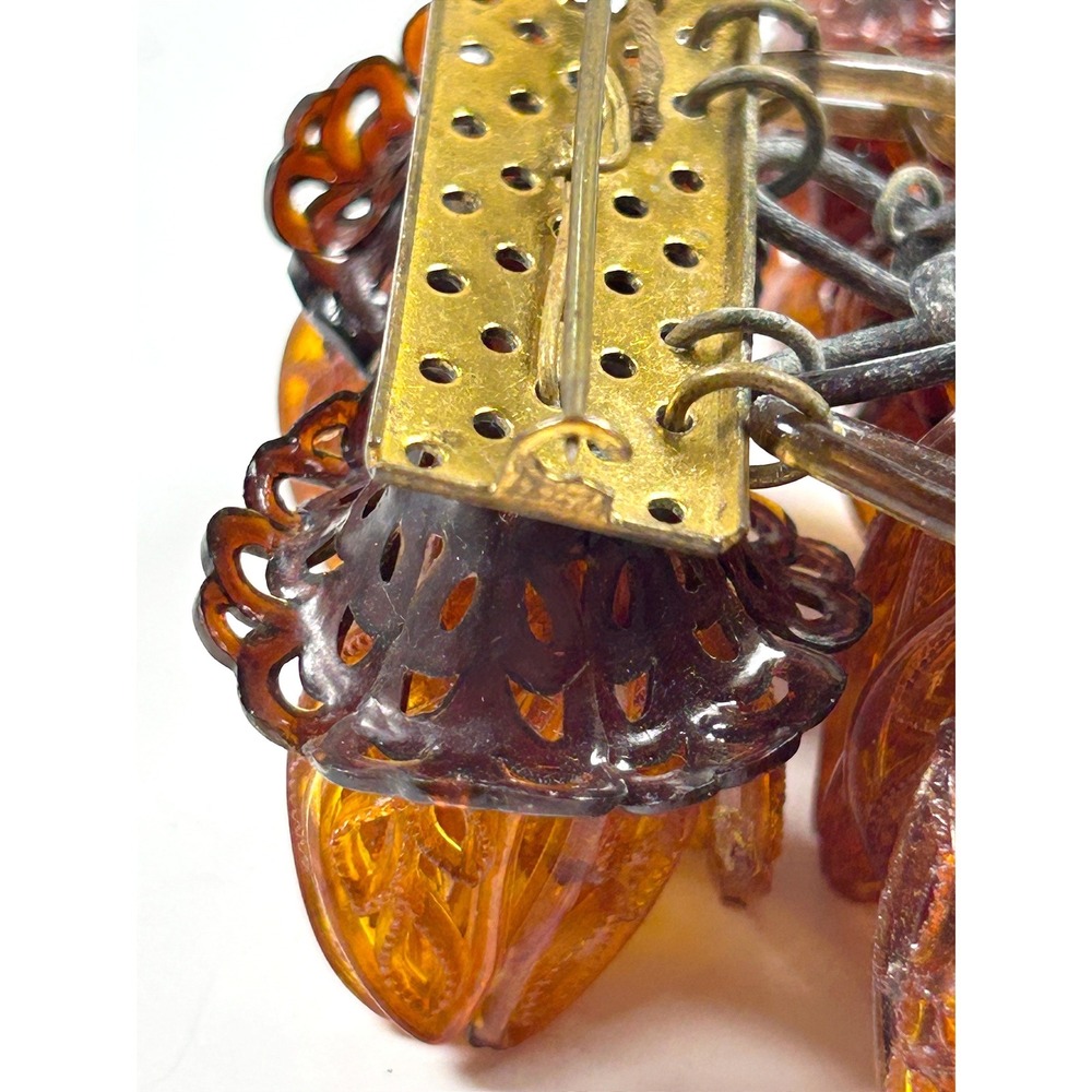 Rare Vintage 1930s/40s Oversized Amber Lucite Flower Dangle Brooch Unique - Picture 10 of 11